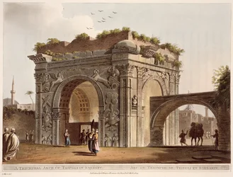 Egy diadalív Tripoliban, Barbáriában, a „Látképek az Oszmán Birodalomban” 24. táblája, kiadta Robert Bowyer (1758-1834), 1803